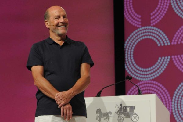 On stage at an internal meeting